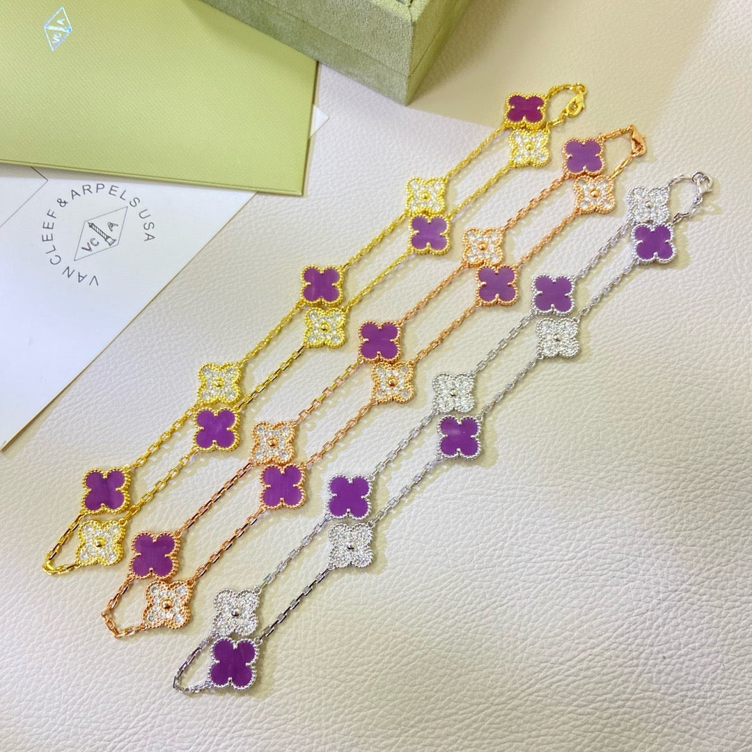 Miro CLOVER 10 MOTIFS PURPLE VIOLET DIAMOND NECKLACE