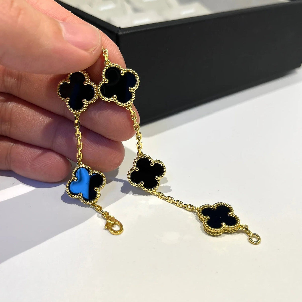 [Miro ]新作 クローバー 5 モチーフ オニキス ブレスレット コレクション