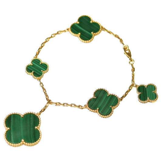 Miro MAGIC CLOVER MALACHITE GOLD BRACELET 5 MOTIFS