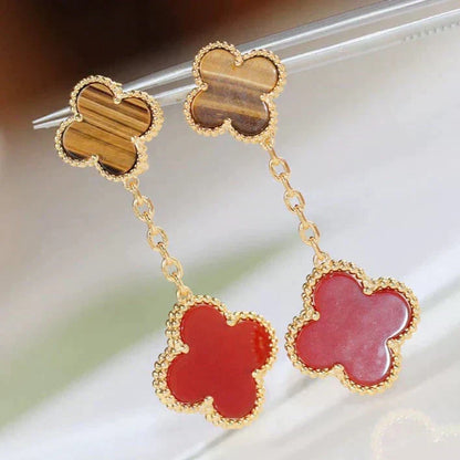 Miro CLOVER  2 MOTIF  TIGER EYE CARNELIAN EARRINGS