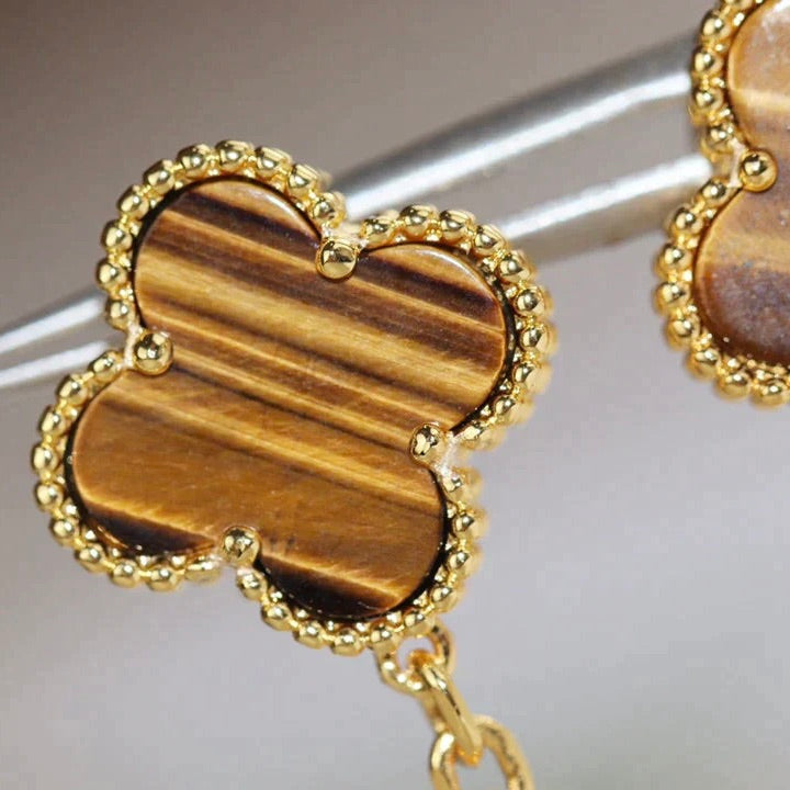 Miro CLOVER  2 MOTIF  TIGER EYE CARNELIAN EARRINGS