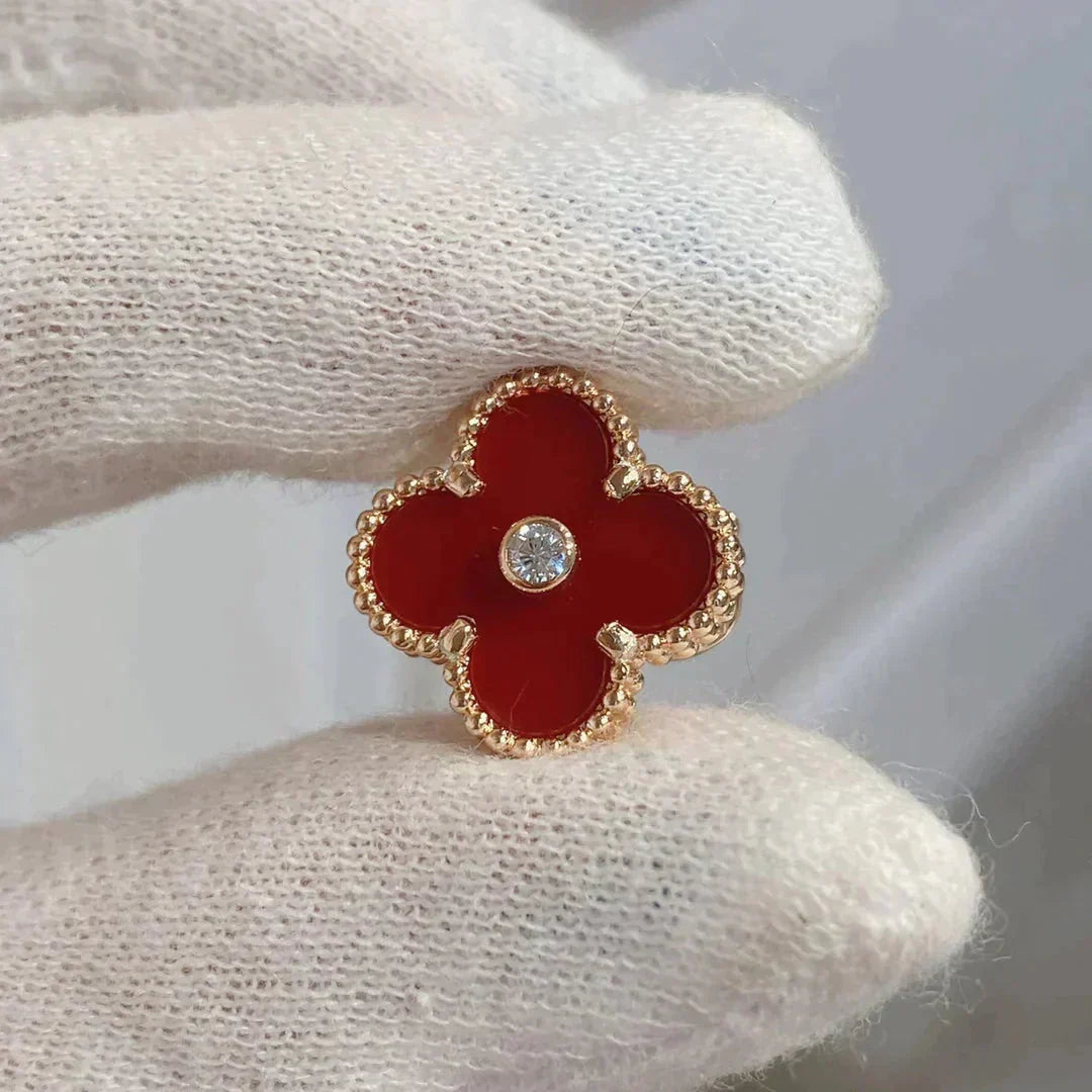 Miro CLOVER MEDIUM 1 MOTIFS CARNELIAN  DIAMOND earrings