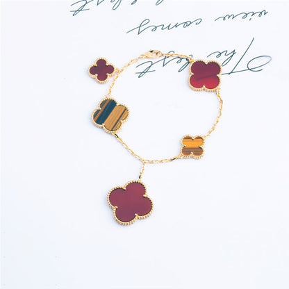 Miro CLOVER BRACELET 5 MOTIFS CARNELIAN TIGER EYE