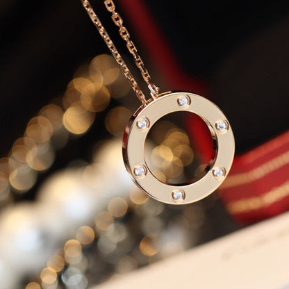 Miro LOVE NECKLACE 16MM 6 DIAMONDS PINK GOLD