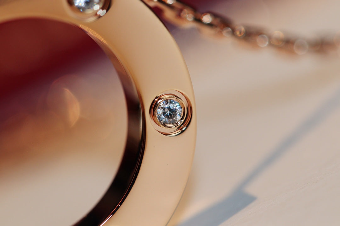 Miro LOVE NECKLACE 16MM 6 DIAMONDS PINK GOLD