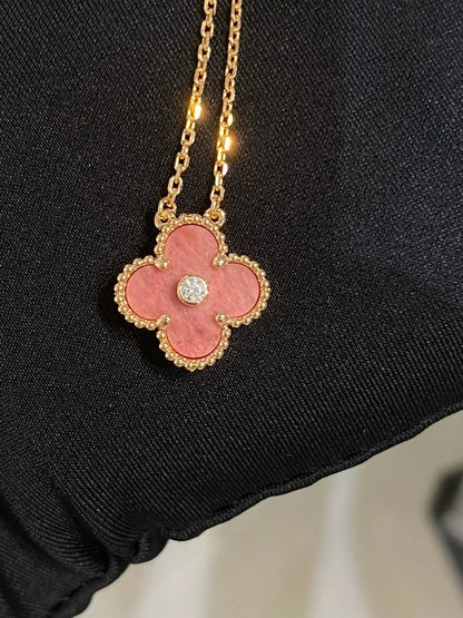 Miro CLOVER 15MM DIAMOND RHODONITE NECKLACE