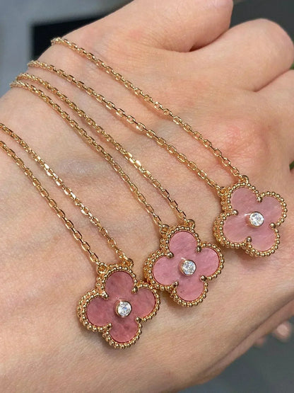 Miro CLOVER 15MM DIAMOND RHODONITE NECKLACE