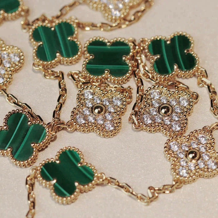 Miro CLOVER 20 MOTIFS MALACHITE DIAMOND NECKLACE