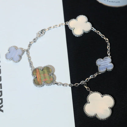 Miro CLOVER BRACELET 5 MOTIFS MOP CHALCEDONY SILVER