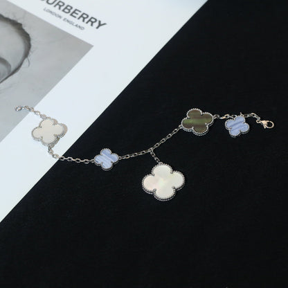 Miro CLOVER BRACELET 5 MOTIFS MOP CHALCEDONY SILVER