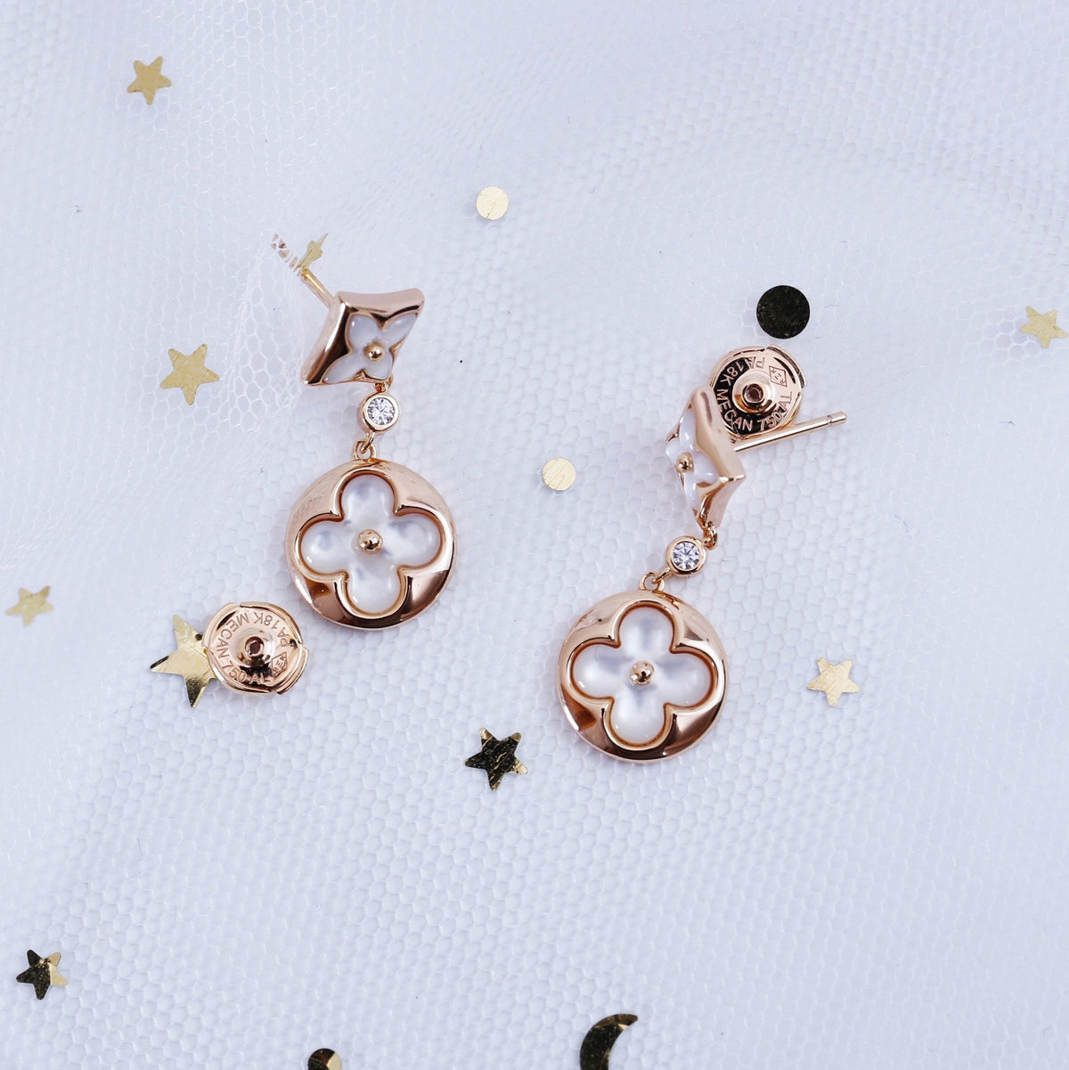 Miro STAR AND SUN PINK GOLD MOP DROP EARRINGS