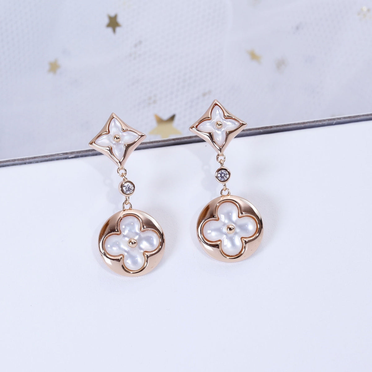 Miro STAR AND SUN PINK GOLD MOP DROP EARRINGS