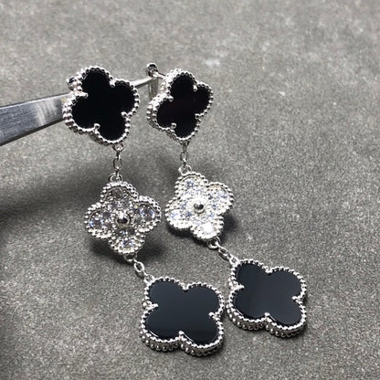 ミロ クローバー 3モチーフ ダイヤモンド オニキス シルバーピアス