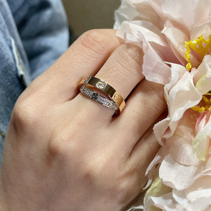 Miro LOVE PINK GOLD SILVER DIAMOND DOUBLE RING
