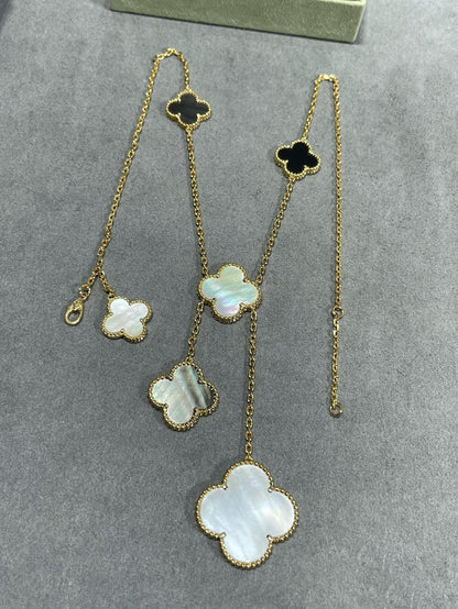 Miro CLOVER 6 MOTIF MOP ONYX GOLD NECKLACE