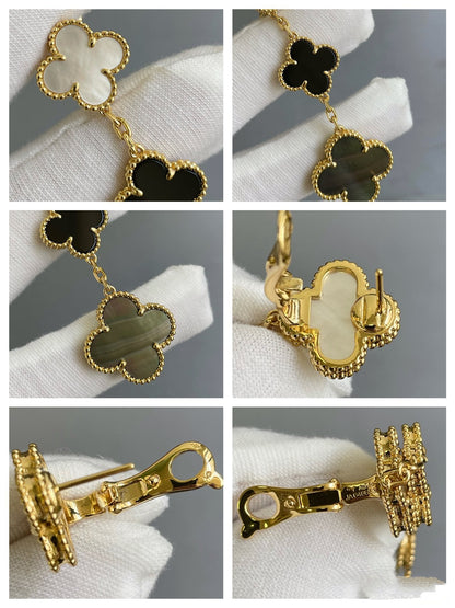 Miro CLOVER 3 MOTIF MOP ONYX DARK MOP PINK GOLD EARRINGS