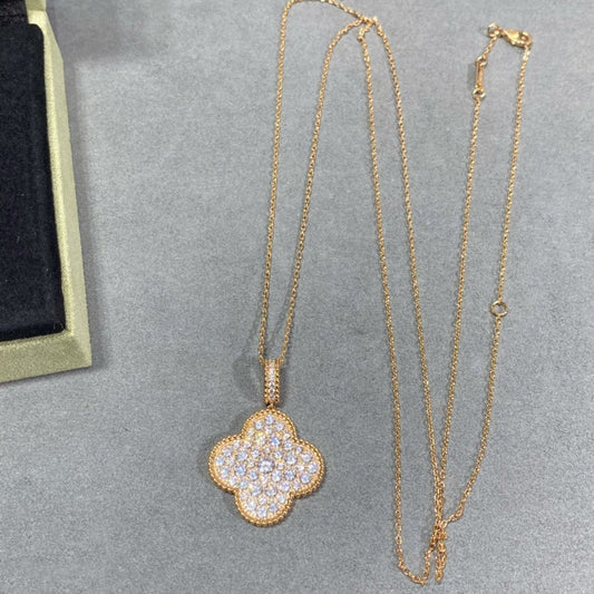 Miro CLOVER 25MM LARGE PEDANT DIAMOND PAVED LONG NECKLACE