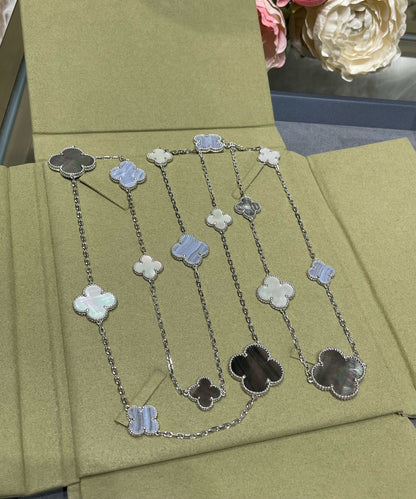 ミロ クローバー 16モチーフ カルセドニー マザーオブパール シルバーネックレス