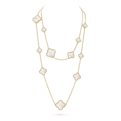 Miro CLOVER 16 MOTIF WHITE MOP GOLD NECKLACE