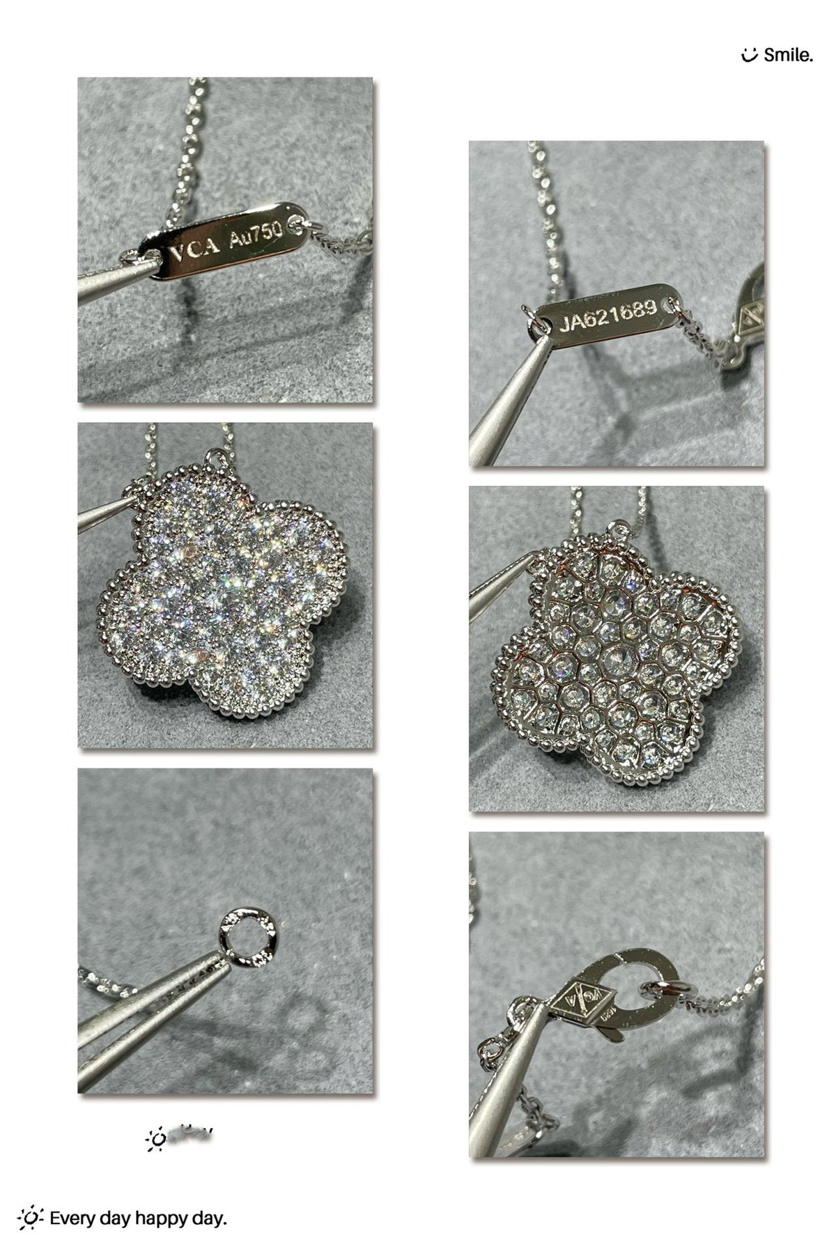 Miro CLOVER 25MM LARGE PENDANT DIAMOND PAVED SILVER NECKLACE