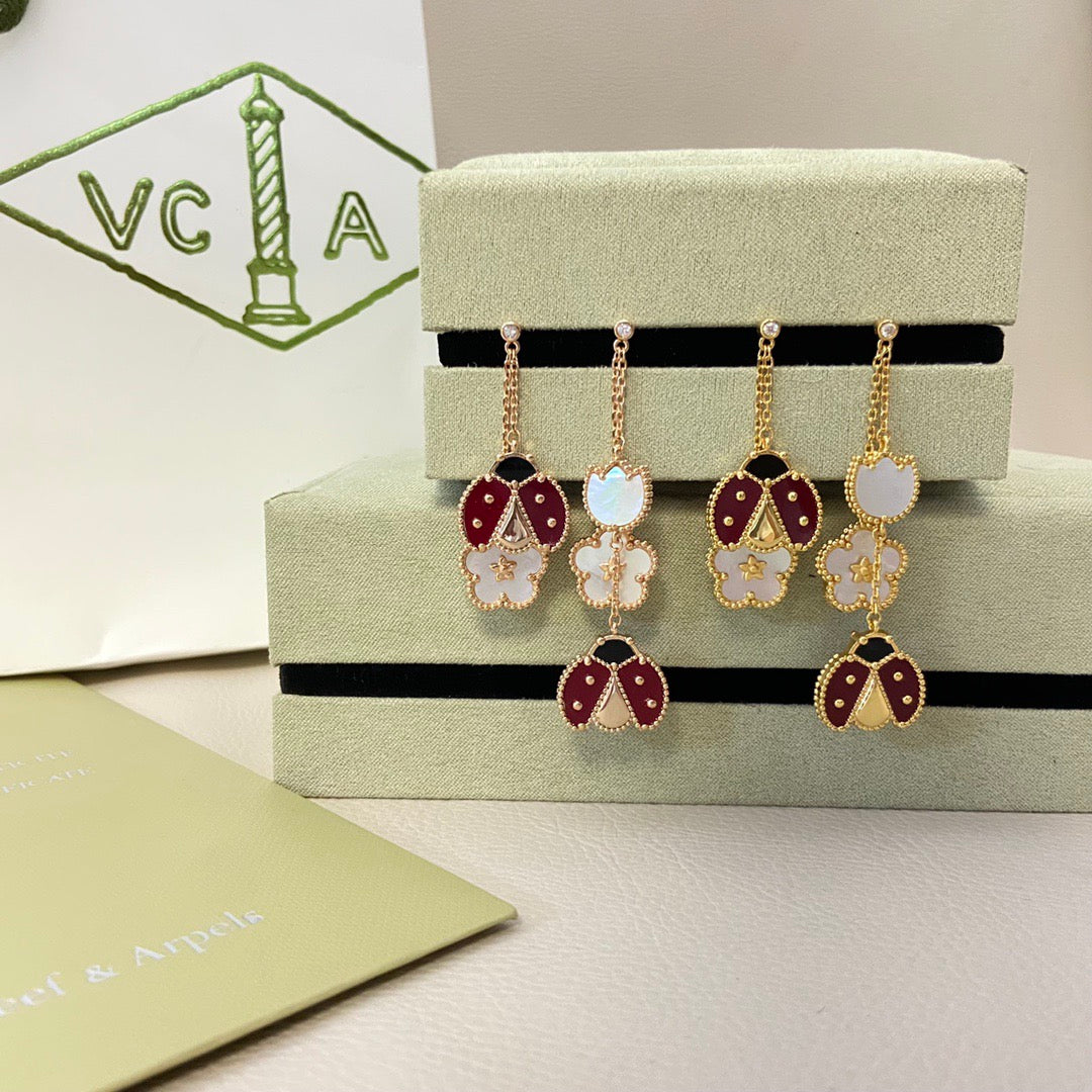 Miro LUCKY LADYBUG WHITE MOP EARRINGS