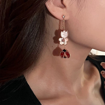 Miro LUCKY LADYBUG WHITE MOP EARRINGS