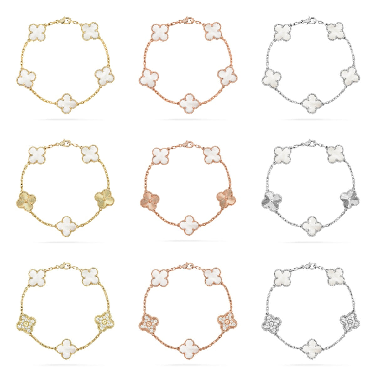 [Miro ]New CLOVER WHITE PEARL MOP 5 MOTIF BRACELET COLLECTION
