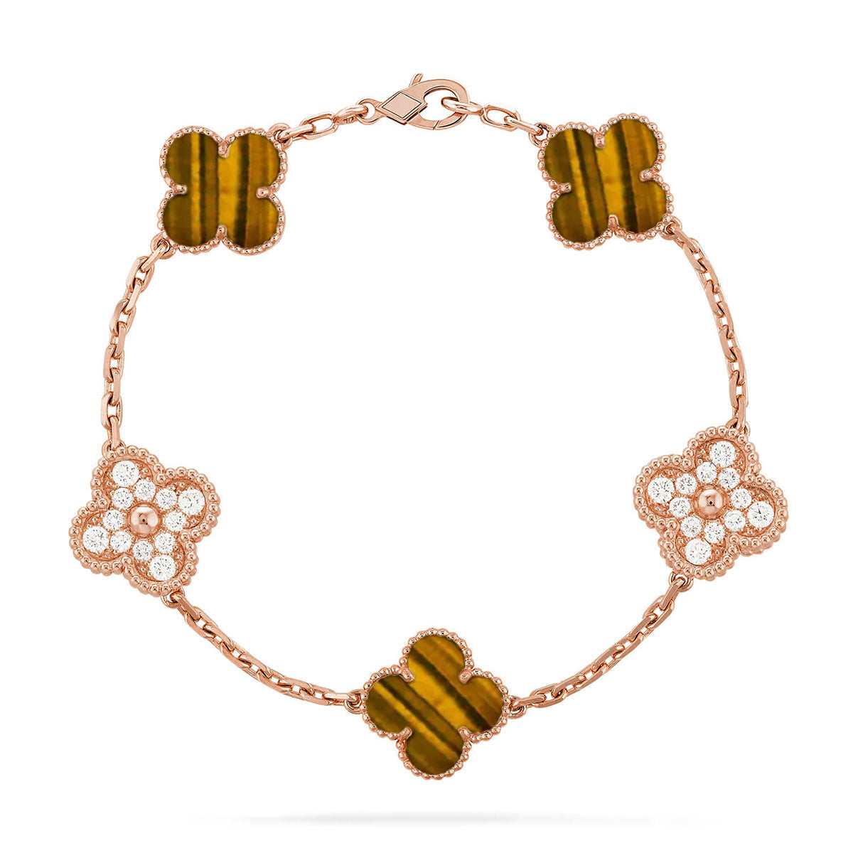 [Miro ]New  CLOVER 5 MOTIFS TIGER EYE BRACELET COLLECTION