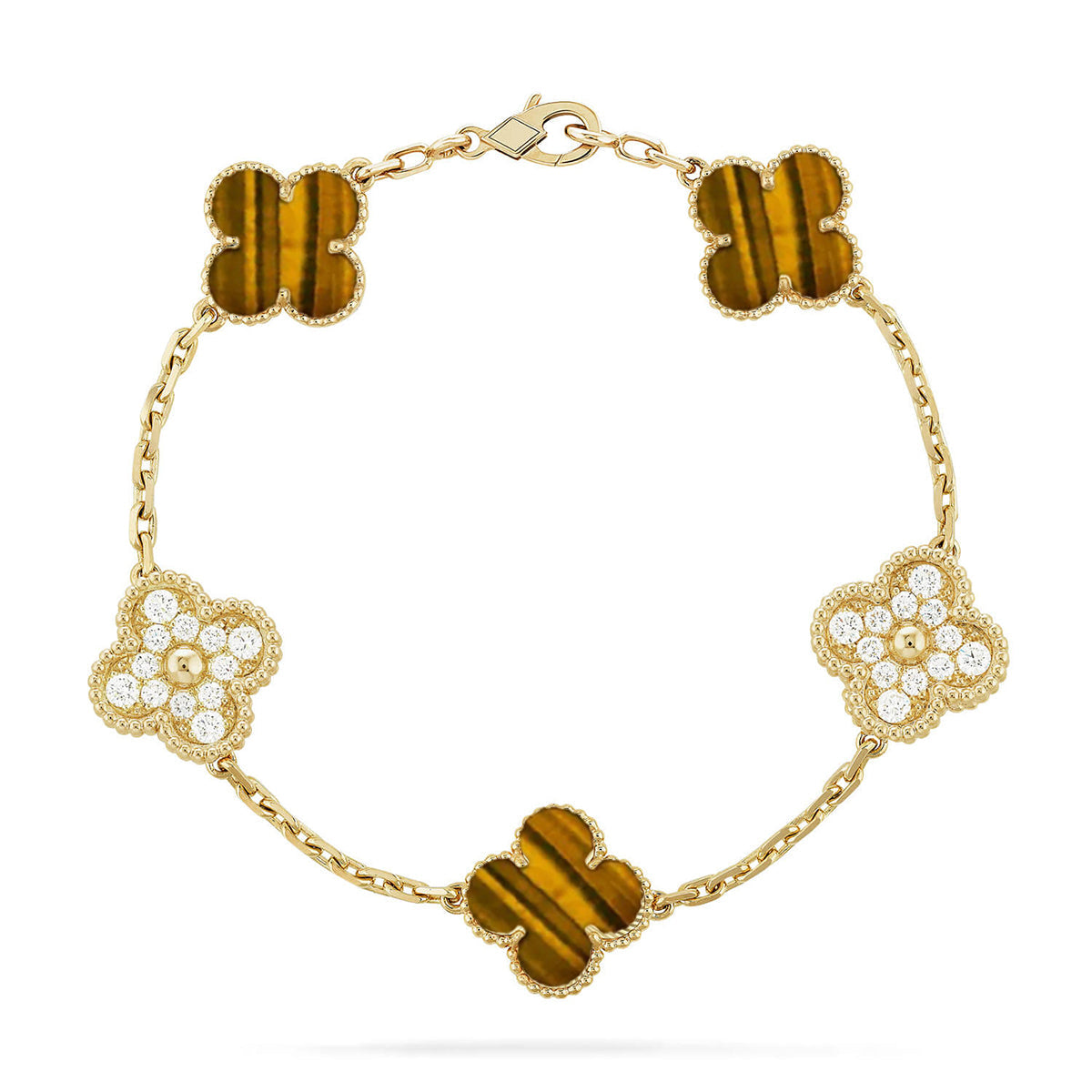 [Miro ]New  CLOVER 5 MOTIFS TIGER EYE BRACELET COLLECTION