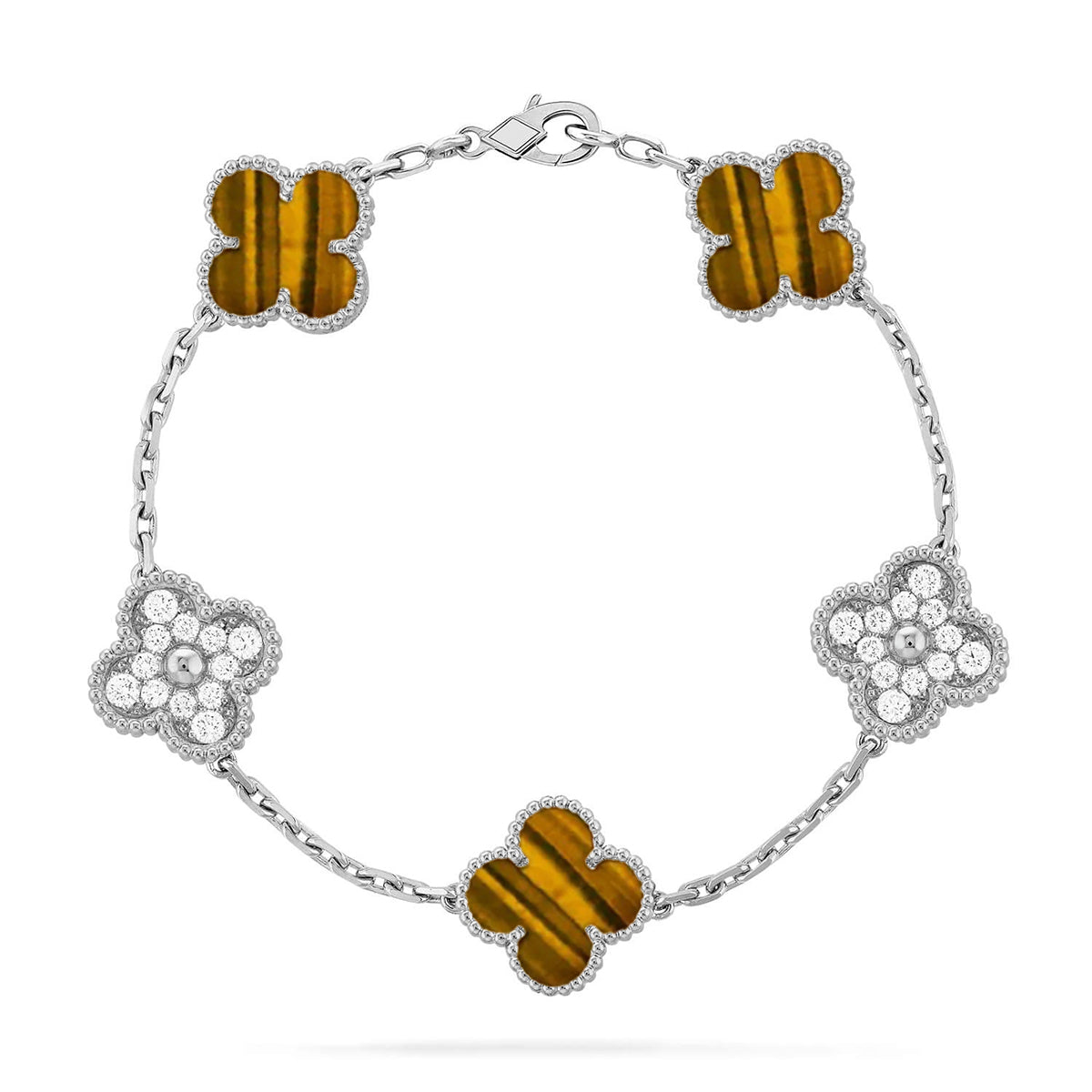 [Miro ]New  CLOVER 5 MOTIFS TIGER EYE BRACELET COLLECTION