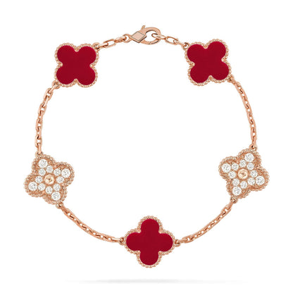 [Miro ]New  CLOVER 5 MOTIF RED CORNELIAN BRACELET COLLECTION