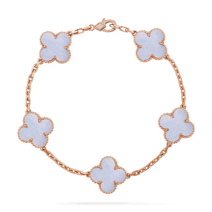 [Miro ]New  CLOVER 5 MOTIF PURPLE CHALCEDONY BRACELET COLLECTION