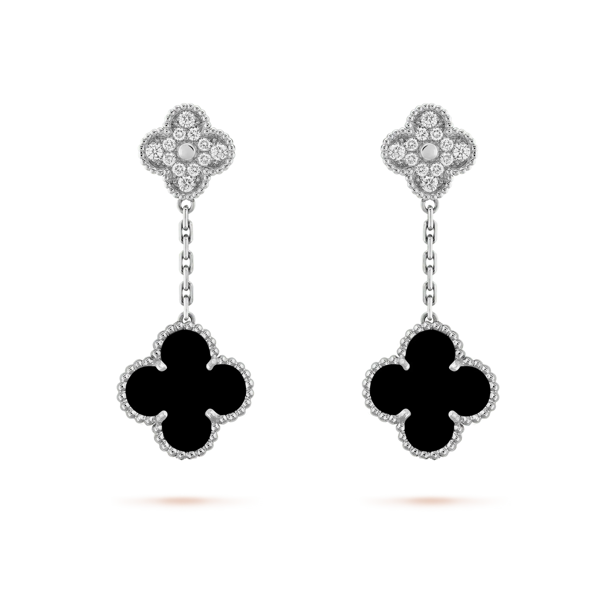 Miro CLOVER 2 MOTIFS  DIAMOND ONYX EARRINGS SILVER