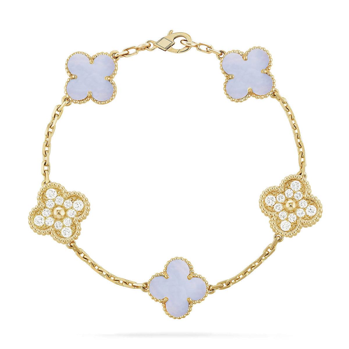 [Miro ]New  CLOVER 5 MOTIF PURPLE CHALCEDONY BRACELET COLLECTION
