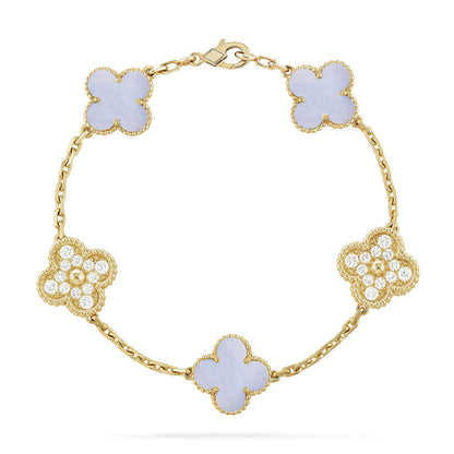 [Miro ]New  CLOVER 5 MOTIF PURPLE CHALCEDONY BRACELET COLLECTION