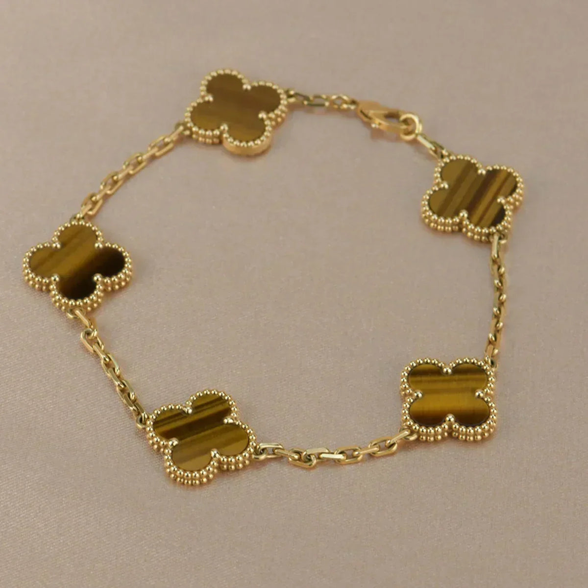 [Miro ]New  CLOVER 5 MOTIFS TIGER EYE BRACELET COLLECTION
