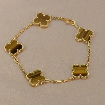 [Miro ]New  CLOVER 5 MOTIFS TIGER EYE BRACELET COLLECTION