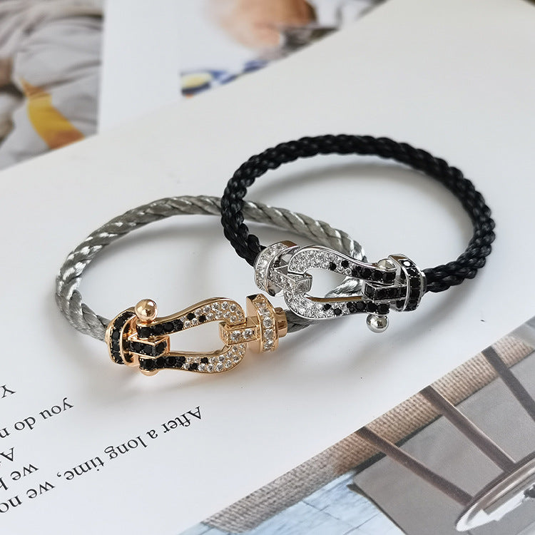 Miro FORCE LARGE HORSESHOE BLACK WHITE DIAMOND BRACELET SILVER