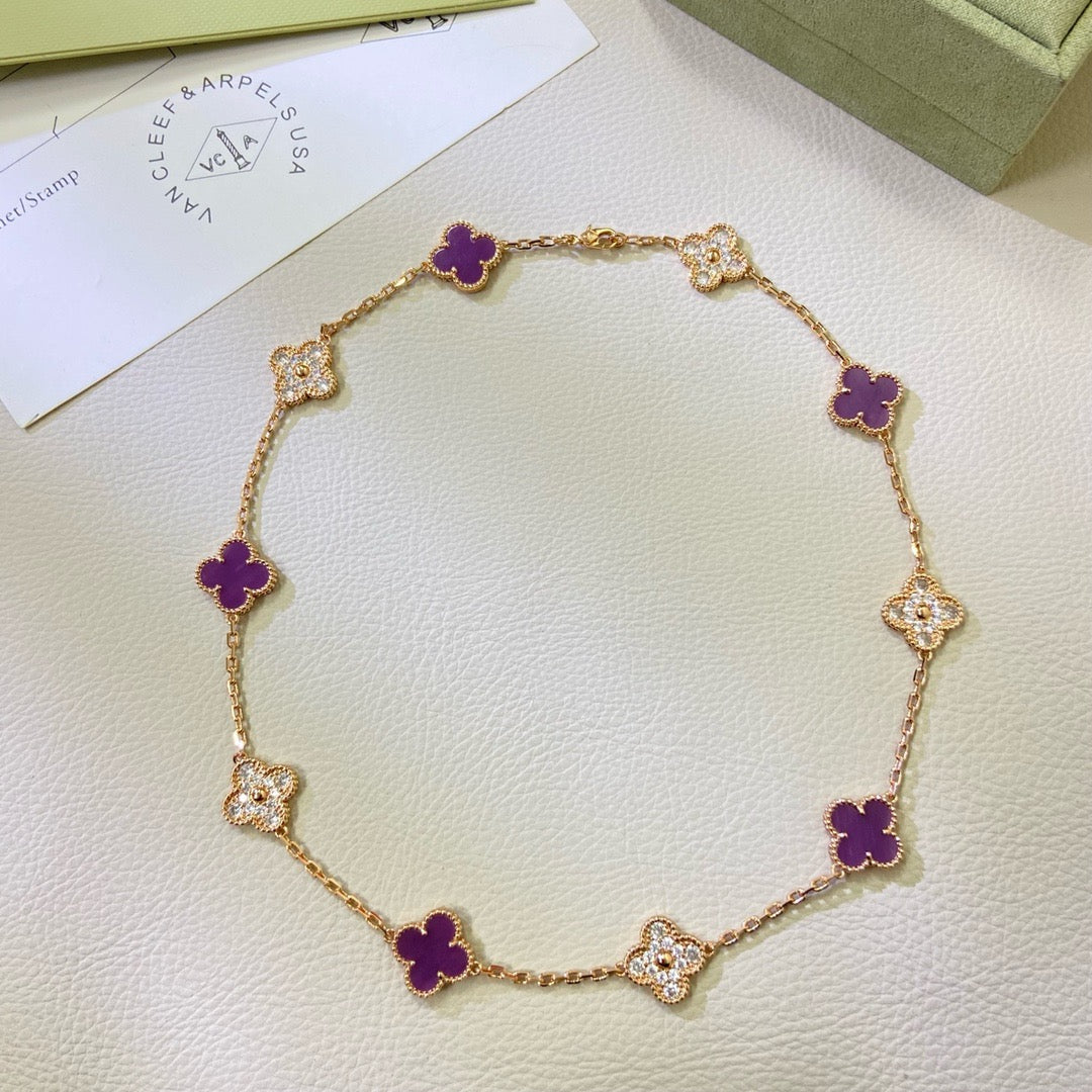 Miro CLOVER 10 MOTIFS  PURPLE VIOLET DIAMOND NECKLACE