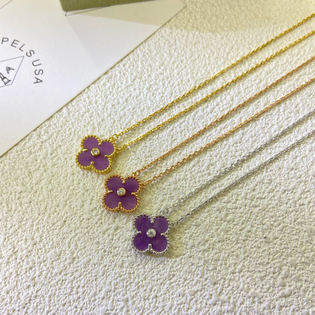 Miro CLOVER 15MM DIAMOND  PURPLE VIOLET NECKLACE