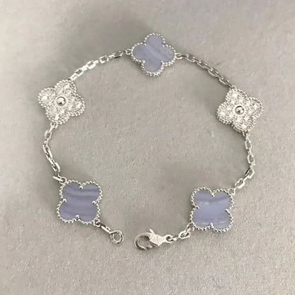 [Miro ]New  CLOVER 5 MOTIF PURPLE CHALCEDONY BRACELET COLLECTION