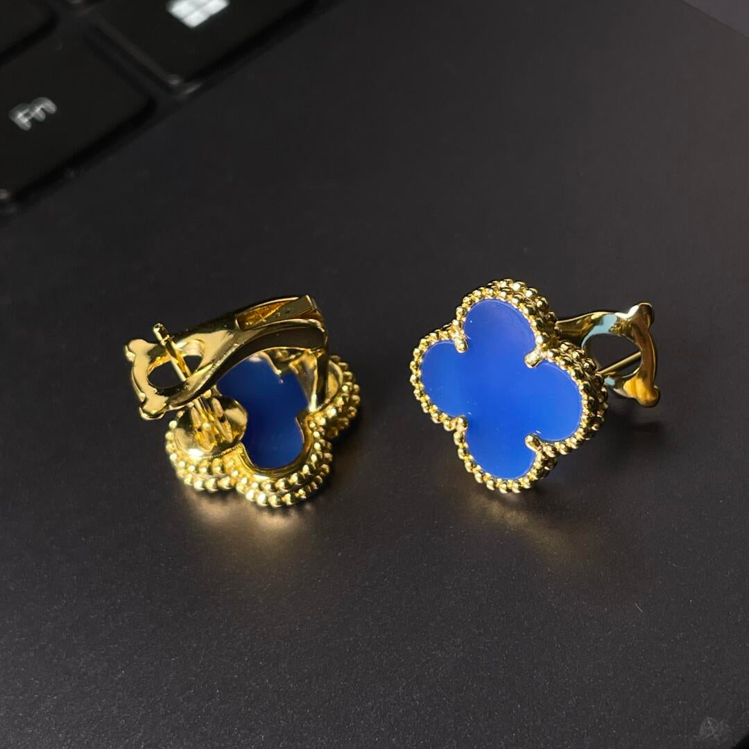 [Miro ] CLOVER LARGE (20mm) 1 MOTIFS BLUE MOP STUD EARRINGS