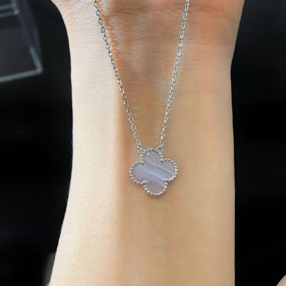 Miro CLOVER 15MM BLUE CHALCEDONY NECKLACE SILVER