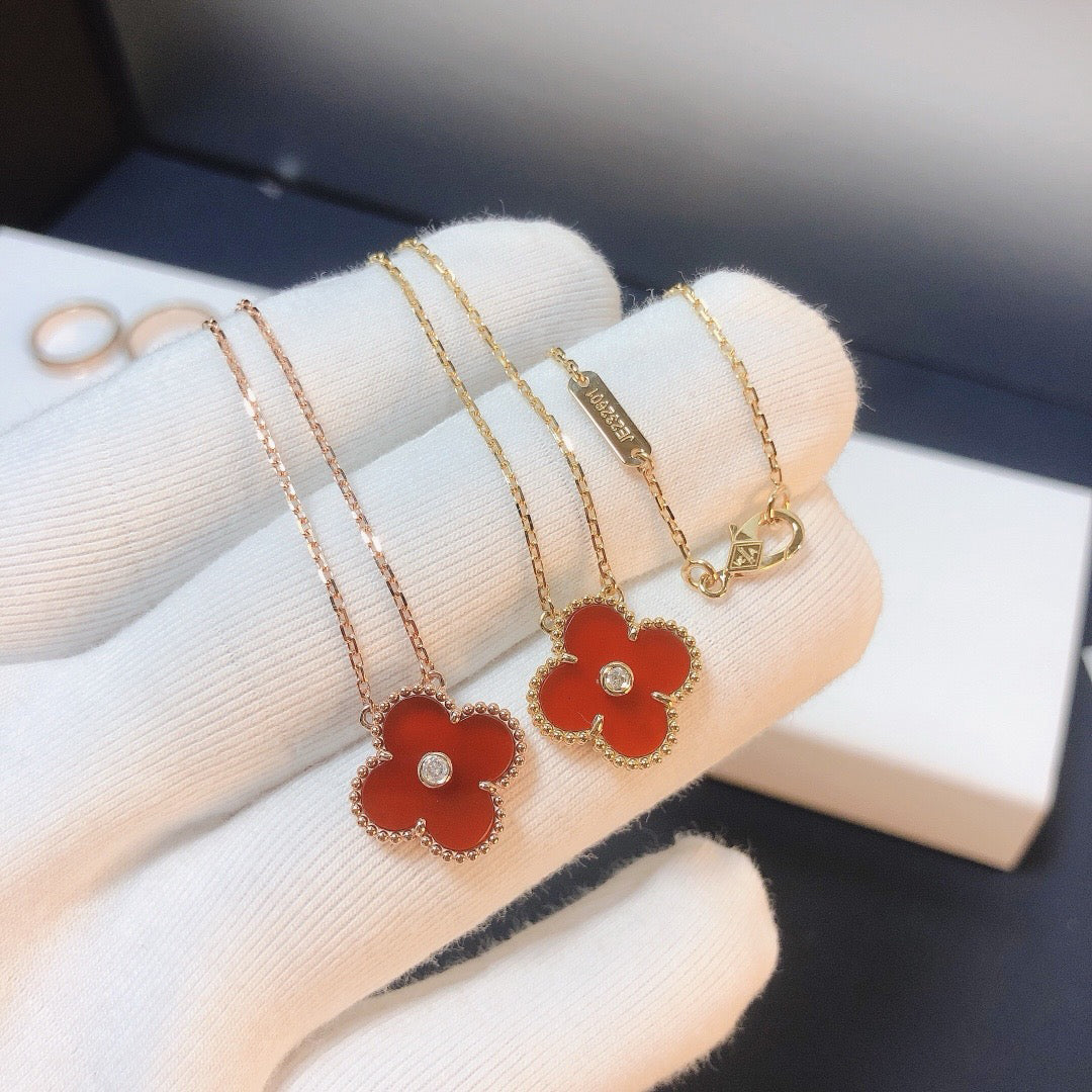 Miro CLOVER 15MM DIAMOND CARNELIAN NECKLACE