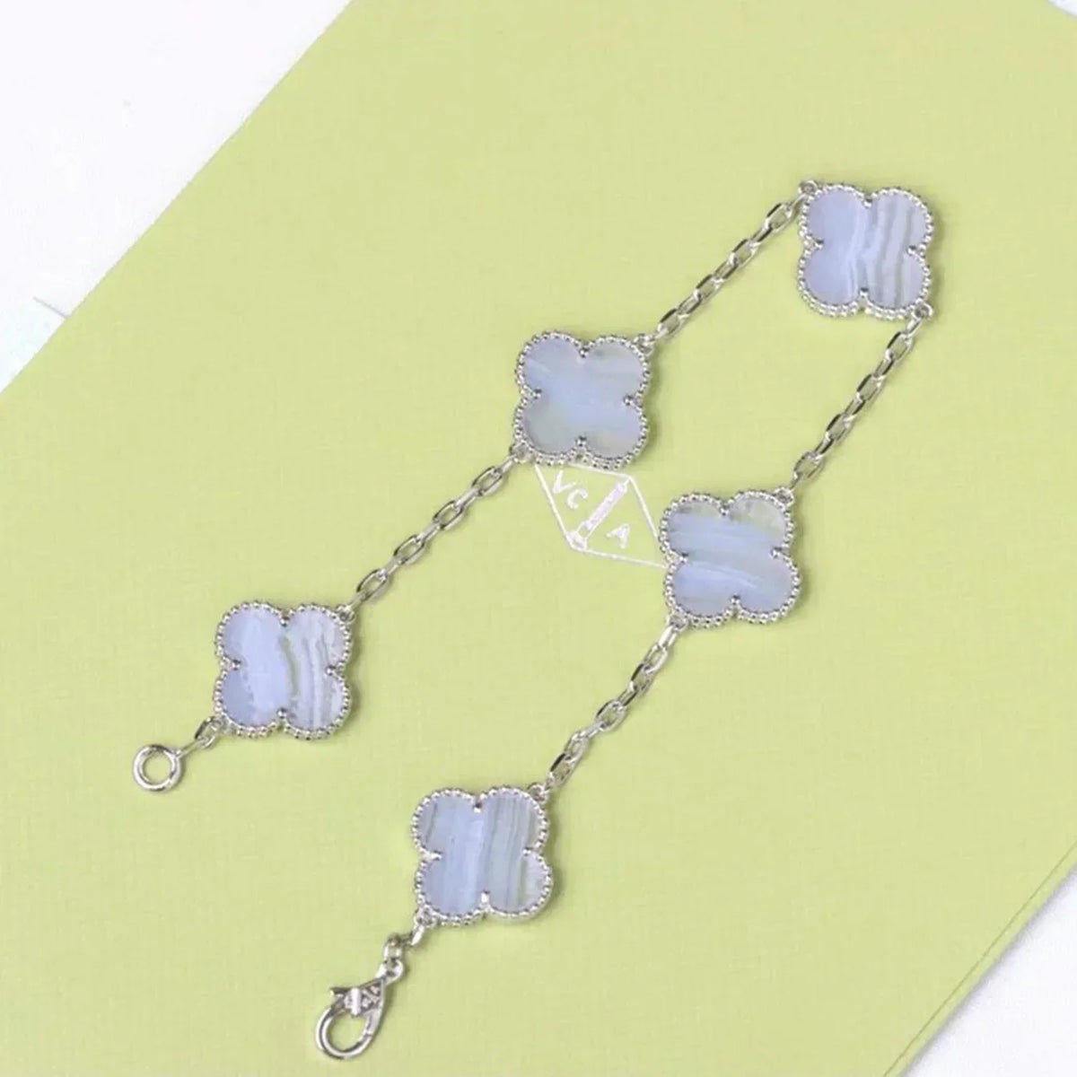 [Miro ]New  CLOVER 5 MOTIF PURPLE CHALCEDONY BRACELET COLLECTION