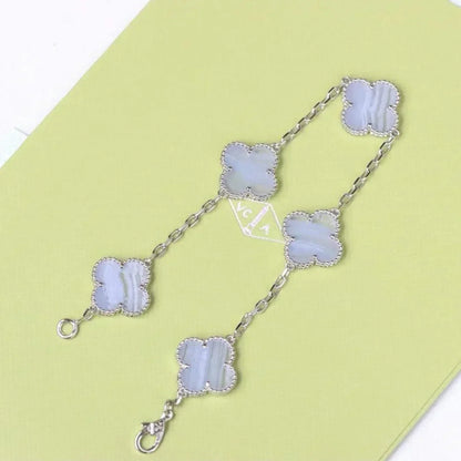 [Miro ]New  CLOVER 5 MOTIF PURPLE CHALCEDONY BRACELET COLLECTION