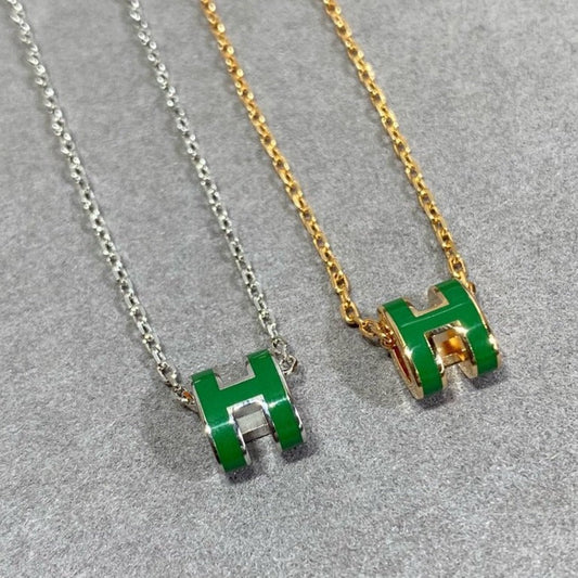 Miro POP H GREEN NECKLACE SILVER AND GOLD