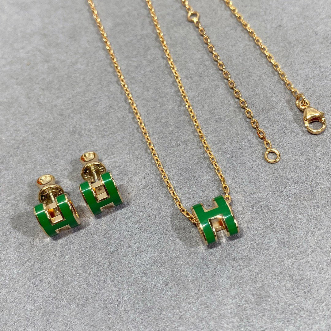 Miro POP H グリーンネックレス シルバー＆ゴールド