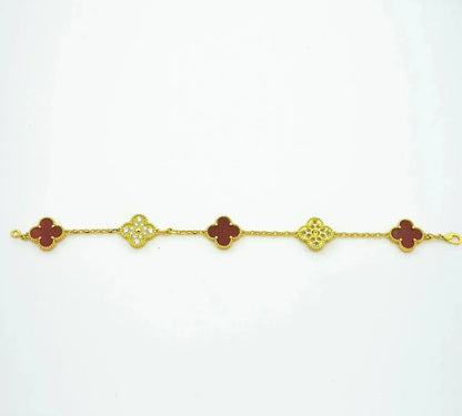 [Miro ]New  CLOVER 5 MOTIF RED CORNELIAN BRACELET COLLECTION