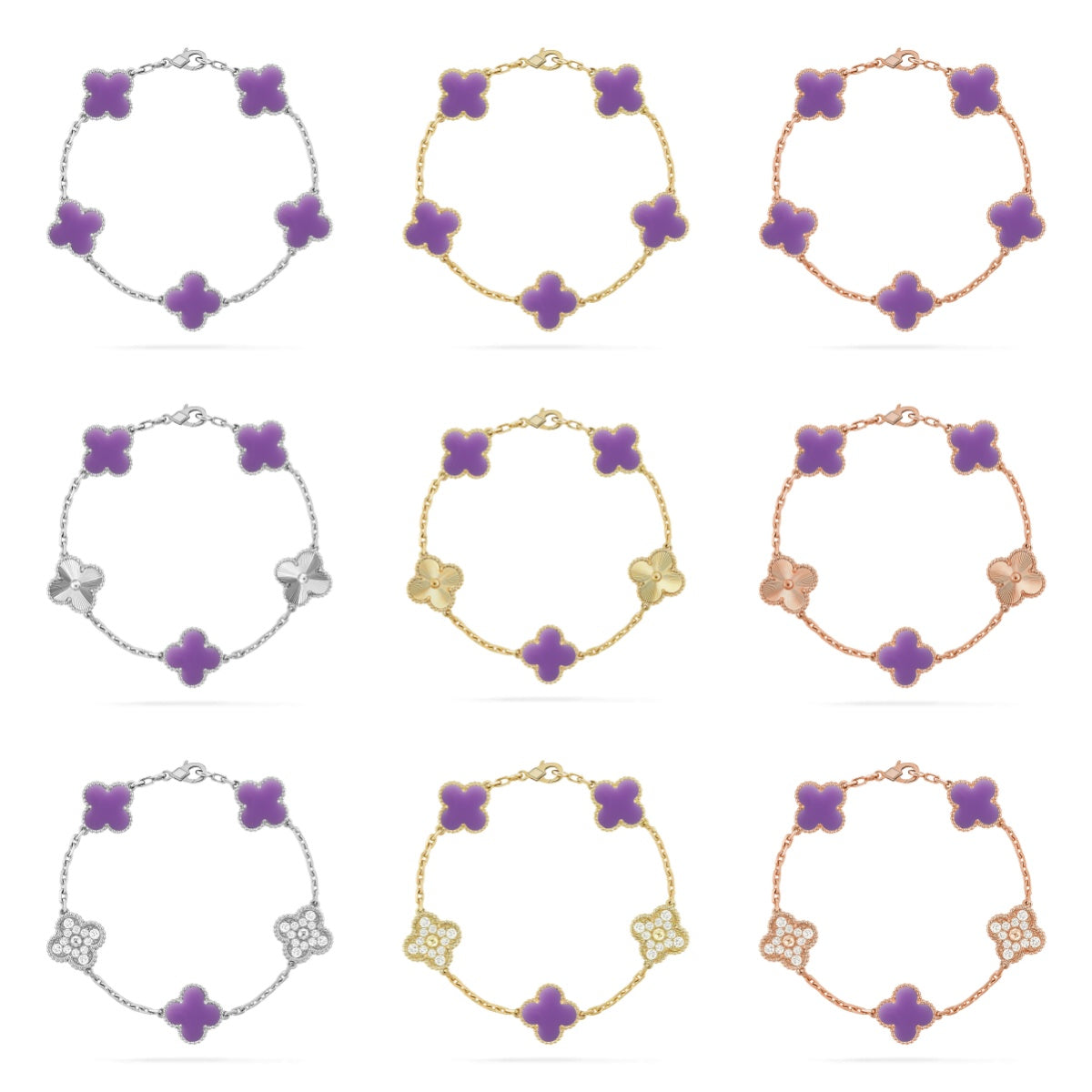 [Miro ]New CLOVER 5 MOTIF LIGHT PURPLE BRACELET COLLECTION